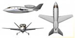 Samolot B-2 LR, rysunek w trzech rzutach. (Źródło: Goraj Z. ”Zakład SiŚ oraz Centrum Kształcenia Konstruktorów Lotniczych, najważniejsze projekty badawcze”).