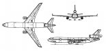 McDonnell Douglas MD-11, rysunek w trzech rzutach. (Źródło: Skrzydlata Polska nr 17/1990).