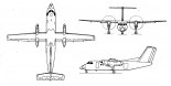 De Havilland Canada DHC-8 ”Dash-8-100”, rysunek w trzech rzutach. (Źródło: Skrzydlata Polska nr 41/1990).