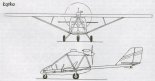 Projekt ultralekkiego samolotu sportowego BK-1 ”Łątka”, rysunek w rzutach. (Źródło: Przegląd Lotniczy Aviation Revue nr 1/1997).