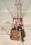 Kosz balonu Phoenix z Hansem Grosesem i Arthurem Bersonem podczas lotu badawczego w 1894 r. (Źródło: Rys Hans Gross via Richard Assmann und Arthur Berson ”Wissenschaftliche Luftfahrten”, Tom 1).