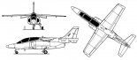 FMA IA-63 ”Pampa”, rysunek w trzech rzutach. (Źródło: archiwum).