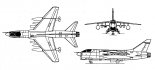 Ling Temco Vought YA-7F ”Corsair II”, rysunek w trzech rzutach. (Źródło: Skrzydlata Polska nr 24/1990).