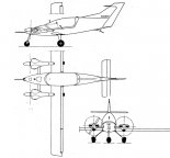 DK-3 ”Kasia”, rysunek w trzech rzutach. (Źródło: Technika Lotnicza i Astronautyczna  nr 7/1985).