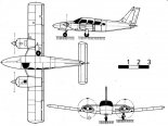 Piper PA-34 ”Seneca II” , rysunek w trzech rzutach. (Źródło: Skrzydlata Polska nr 38/1978).