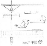 Rysunek konstrukcyjny szybowca ULS-PW w trzech rzutach. (Źródło: Technika Lotnicza i Astronautyczna nr 8/1982).