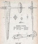 PWS-101, plany modelarskie. (Źródło: Modelarz nr 2/1957).