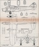 PZL-27, plany modelarskie. (Źródło: Modelarz nr 3/1958).
