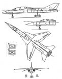 Projekt samolotu myśliwsko-szturmowego i treningowego PZL M-16. Rysunek w trzech rzutach. (Źródło: via Józef Oleksiak).