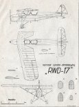 RWD-17, plany modelarskie. (Źródło: Modelarz nr 7/1956).
