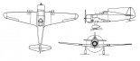 RWD-25, rysunek w trzech rzutach. (Źródło: Morgała A. ”Polskie samoloty wojskowe 1918-1939”).