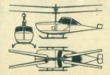 Rotorcraft ”Grasshopper”, rysunek w trzech rzutach. (Źródło: Skrzydlata Polska nr 21/1963).