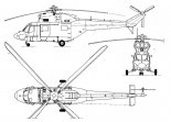 PZL W-3 "Sokół", rysunek w trzech rzutach. (Źródło: Technika Lotnicza i Astronautyczna  nr 4-5/1986).