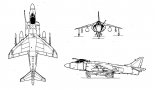 BAe ”Harrier” FRS.2, rysunek w trzech rzutach. (Źródło: Skrzydlata Polska nr 11/1990).
