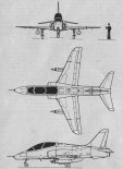 BAe ”Hawk” T.1, rysunek w trzech rzutach. (Źródło: Skrzydlata Polska nr 47/1978).