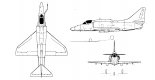 McDonnell Douglas A-4M "Skyhawk", rysunek w trzech rzutach. (Źródło: Skrzydlata Polska nr 13/1979).