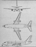 Boeing 737-200C, rysunek w trzech rzutach. (Źródło: Skrzydlata Polska nr 40/1978).