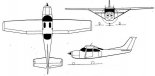Cessna 182RG ”Skylane RG”, rysunek w trzech rzutach. (Źródło: Skrzydlata Polska nr 25/1978).