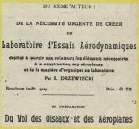 Strona tytułowa dzieła Stefana Drzewieckiego: ”Laboratoire d'Essais Aerodynamiques” (Laboratorium Badań Aerodynamicznych). (Źródła: Skrzydlata Polska nr 43/1978).